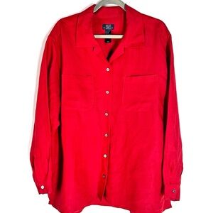 Crazy Horse Liz Claiborne Button Down Long Sleeves Shirt In Red Plus Size 2